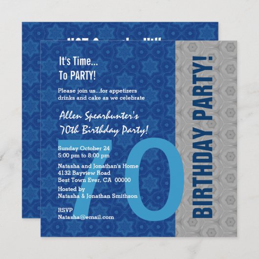 70e verjaardag Modern Silver en Blue Funny D848A Kaart (Voorkant / Achterkant)