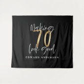70e verjaardag modern zwart en goud stijlvol wandkleed (Voorkant (horizontaal))