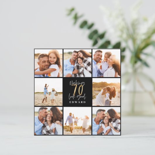 70e verjaardag moderne foto-collage voor zwart en  (Staand voorkant)