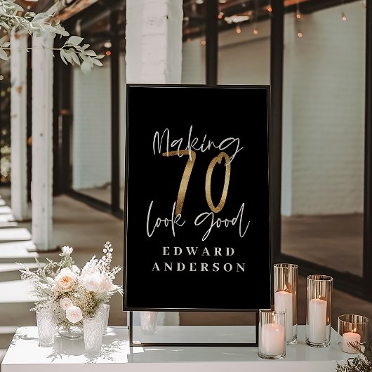 70e verjaardag moderne foto-collage voor zwart en poster