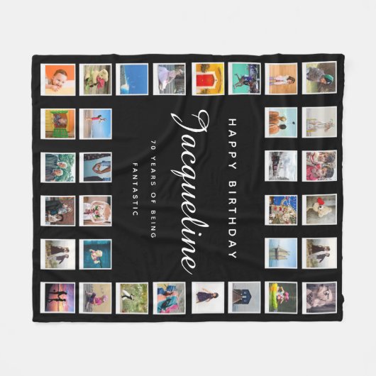 70e verjaardag Moderne grafische foto Collage zwar Fleece Deken (Voorkant (Horizontaal))