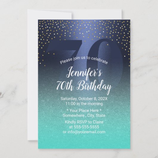 70e verjaardag Moderne Marine Blauw & Turquoise Kaart (Voorkant)