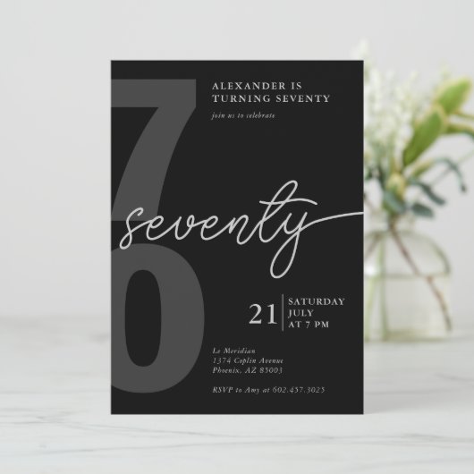 70e verjaardag Moderne minimalistische zwart grijs Kaart (Staand voorkant)