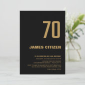 70e verjaardag Moderne Minimalistische Zwarte Gold Kaart (Staand voorkant)