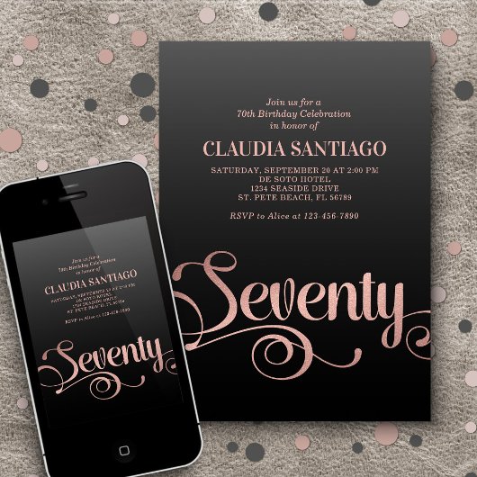 70e verjaardag Moderne Script uitnodiging