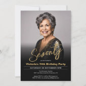 70e verjaardag Moderne Zwart Goud Minimale Foto Kaart (Voorkant)