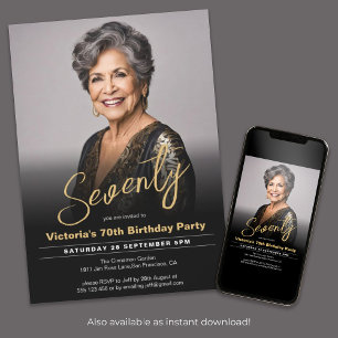 70e verjaardag Moderne Zwart Goud Minimale Foto Kaart