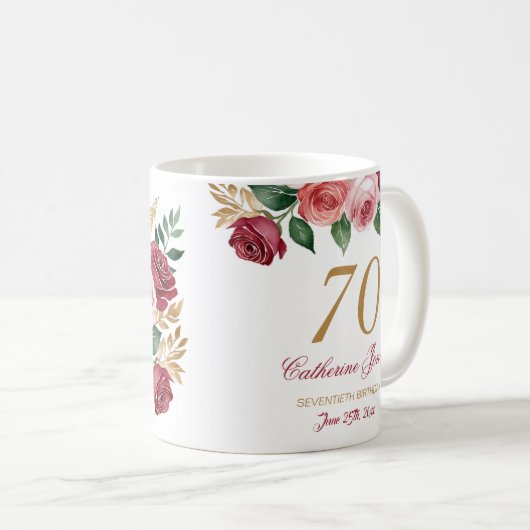 70e verjaardag Mok voor oma - Bloemen Custom Name (Voorkant rechts)