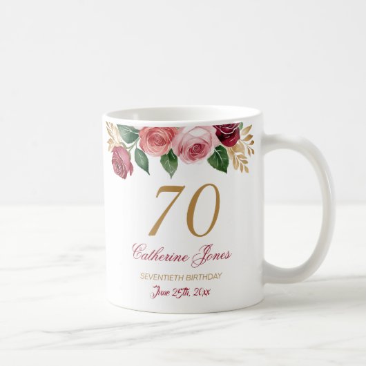 70e verjaardag Mok voor oma - Bloemen Custom Name (Rechts)