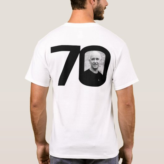70e verjaardag mono douane nu en dan fotonaam t-shirt (Achterkant)