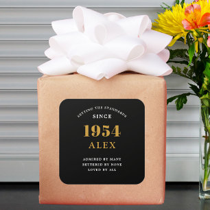 70e Verjaardag Naam 1954 Zwart Goud Elegant Chic Vierkante Sticker