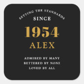 70e Verjaardag Naam 1954 Zwart Goud Elegant Chic Vierkante Sticker (Voorkant)