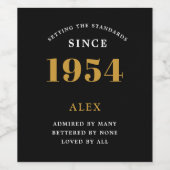 70e Verjaardag Naam 1954 Zwart Goud Elegant Chic Wijn Etiket (Enkel label)