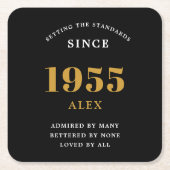 70e verjaardag naam 1955 Zwart goud Elegant Chic Kartonnen Onderzetters (Voorkant)