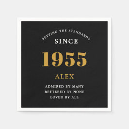 70e verjaardag naam 1955 Zwart goud Elegant Chic Servet