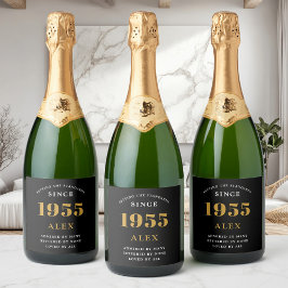 70e verjaardag naam 1955 Zwart goud Elegant Chic Sparkling Wijnetiket