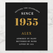 70e verjaardag naam 1955 Zwart goud Elegant Chic Wijn Etiket (Enkel label)