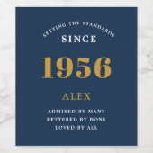 70e verjaardag naam 1956 Blauw goud Elegant Chic Wijn Etiket (Enkel label)