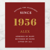 70e verjaardag naam 1956 rood goud elegante Chic Wijn Etiket (Enkel label)