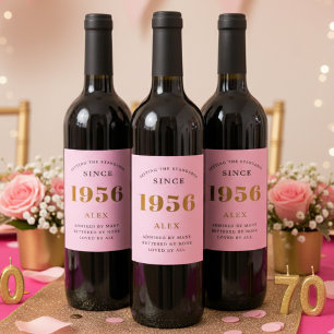 70e verjaardag naam 1956 roze goud elegante Chic Wijn Etiket