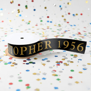 70e verjaardag naam 1956 Zwart Goud Elegant Chic Satijnen Lint