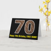 70e verjaardag: Naam + Faux Wood Grain Patroon "70 Kaart (Gele Bloem)