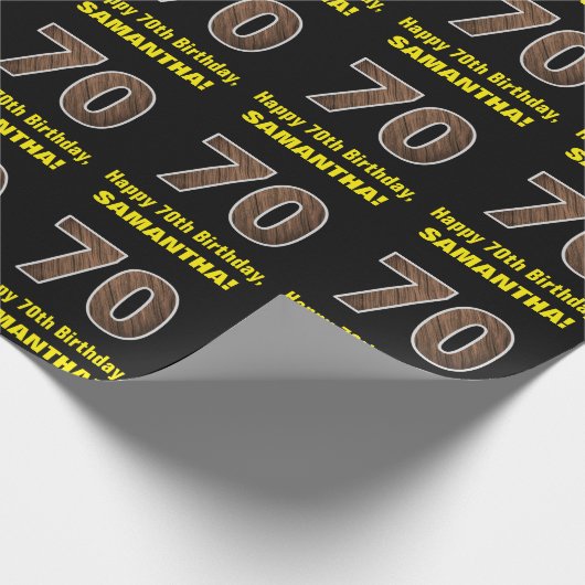 70e verjaardag: Naam & Faux Wood Grain Pattern "70 Cadeaupapier (Hoek)
