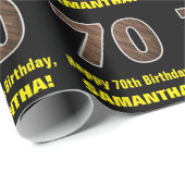 70e verjaardag: Naam & Faux Wood Grain Pattern "70 Cadeaupapier (Rol Hoek)