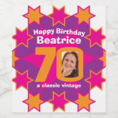 70e verjaardag naam roze foto aangepaste wijnlabel wijn etiket (Enkel label)