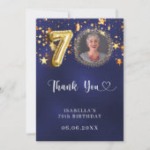 70e verjaardag navy blauw goud sterren foto bedankkaart (Voorkant)