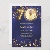 70e verjaardag navy blauw goud sterren foto kaart (Voorkant)