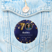 70e verjaardag navy blauw goud sterren foto ronde button 5,7 cm