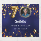 70e verjaardag navy blauw goud sterren foto sparkling wijnetiket (Enkel label)