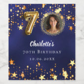 70e verjaardag navy blauw goud sterren foto wijn etiket (Enkel label)