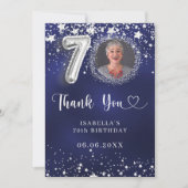 70e verjaardag navy blauw zilveren sterren foto bedankkaart (Voorkant)