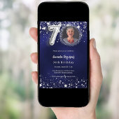 70e verjaardag navy blauw zilveren sterren foto kaart