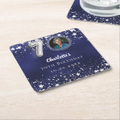 70e verjaardag navy blauw zilveren sterren foto kartonnen onderzetters