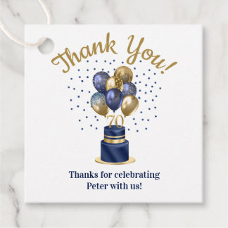 70e verjaardag Navy Blue Balloon Cake Bedankt Bedankjes Labels