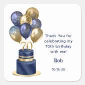 70e verjaardag Navy Blue Balloon Cake Bedankt Vierkante Sticker (Voorkant)