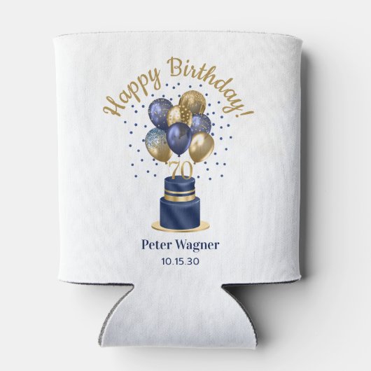 70e verjaardag Navy Blue Balloon Cake Blikjeskoeler (Achterkant)