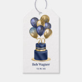 70e verjaardag Navy Blue Balloon Cake Cadeaulabel (Voorkant)