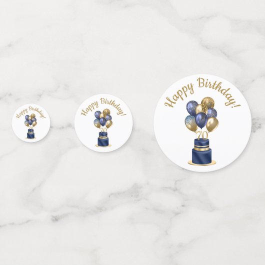70e verjaardag Navy Blue Balloon Cake Confetti (Voorkanten)