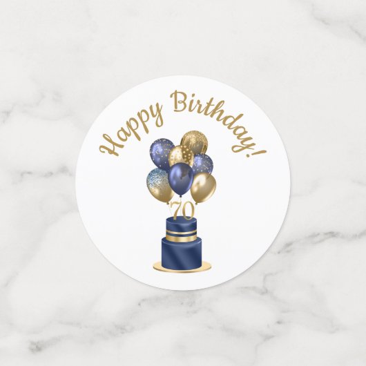 70e verjaardag Navy Blue Balloon Cake Confetti (Kleine voorkant)