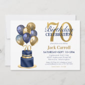 70e verjaardag Navy Blue Balloon Cake Kaart (Voorkant)