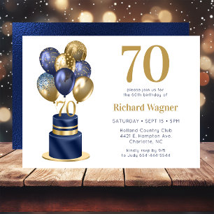 70e verjaardag Navy Blue Balloon Cake Kaart