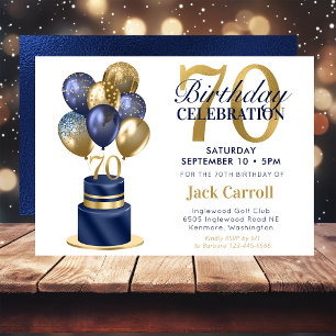 70e verjaardag Navy Blue Balloon Cake Kaart