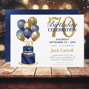 70e verjaardag Navy Blue Balloon Cake Kaart