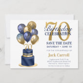 70e verjaardag Navy Blue Balloon Cake Save The Date (Voorkant)