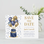 70e verjaardag Navy Blue Balloon Cake Save The Date (Staand voorkant)