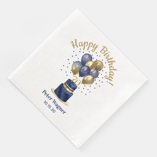 70e verjaardag Navy Blue Balloon Cake Servet (Hoek)